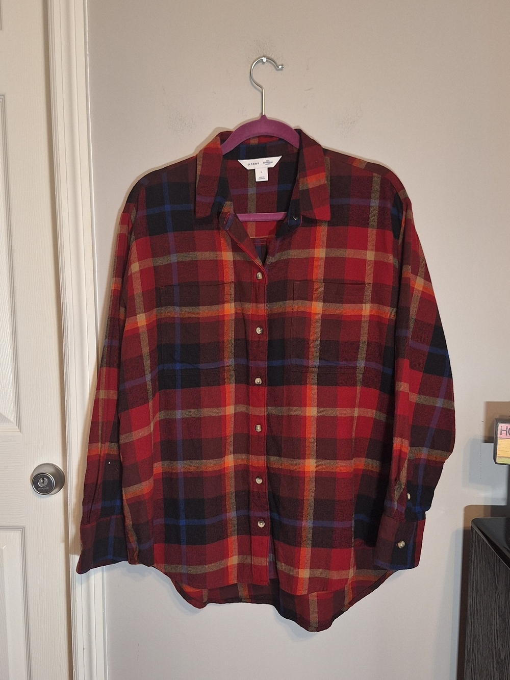 Old Navy The Boyfriend Shirt 100% Cotton Plaid Flannel Button Down Shirt